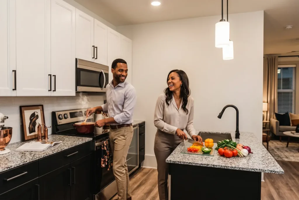 Couple preparing dinner in the kitchen